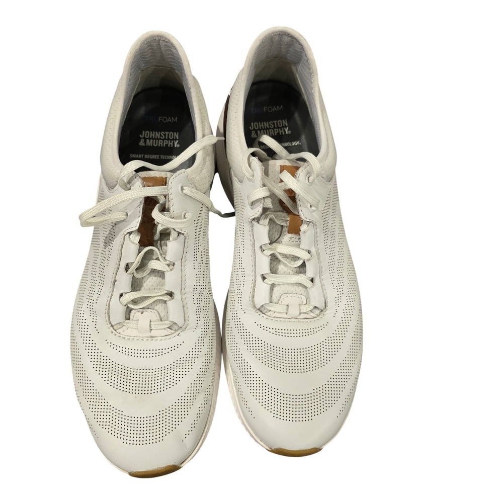 Johnston & Murphy Mens TRUFOAM White Leather Perforated Sneakers 25-9338 10M